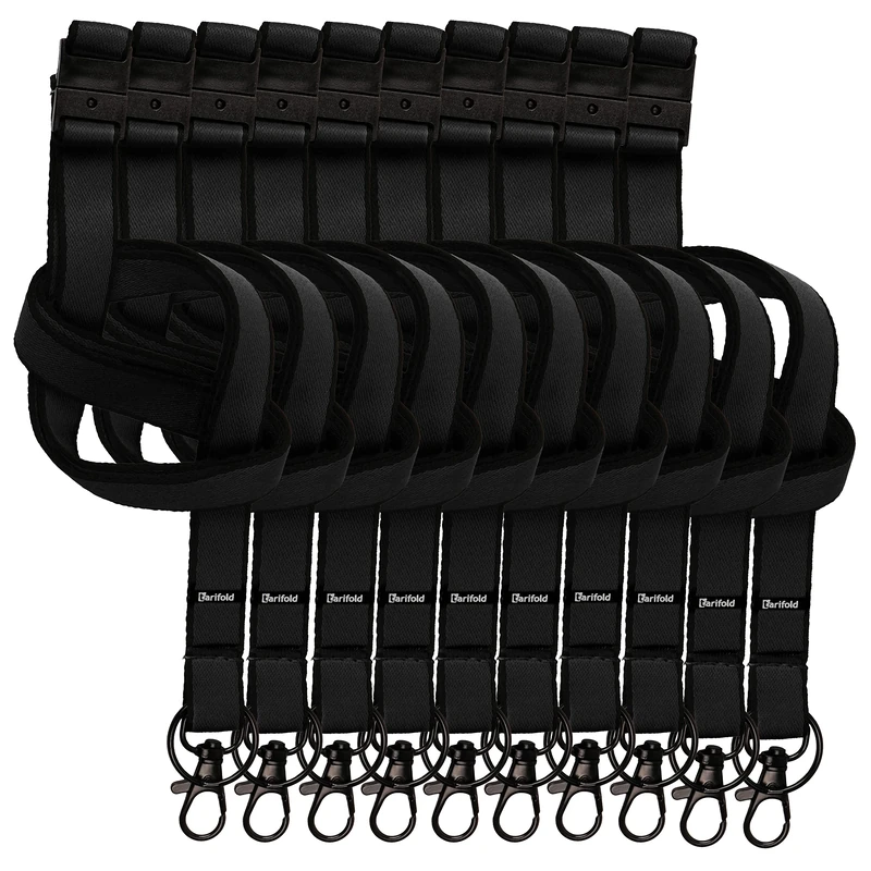 Tarifold ES 200527- Pack of 10 Hanging Lanyards for Creedations, ID Cards, Key Ring Double Hook Accessory - 46 cm Long, Black
