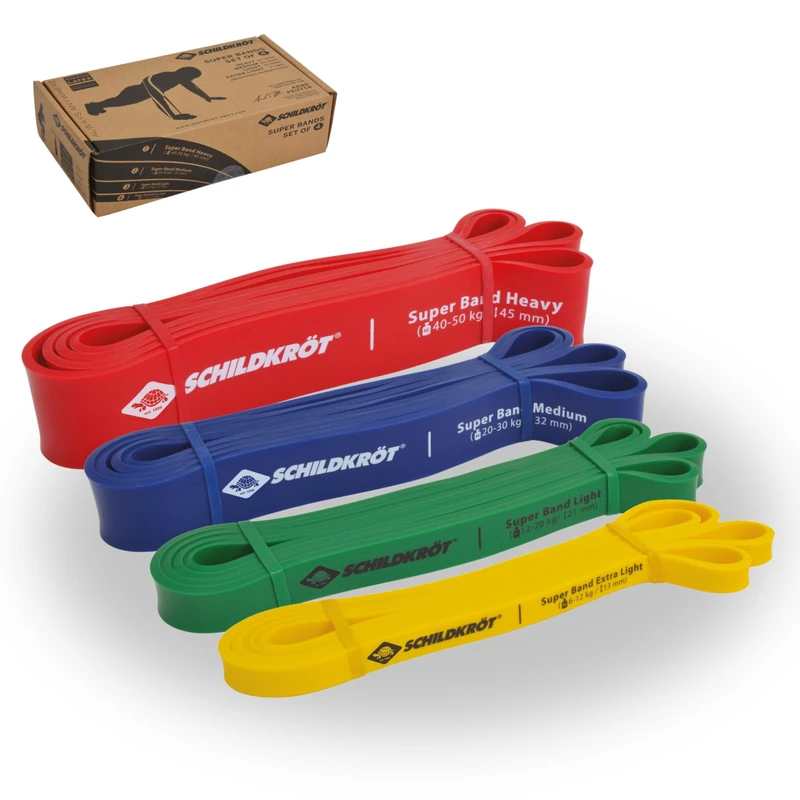 Schildkröt Fitness Set of 4 Super Bands, Premium Resistance Bands with 4 Different Resistance Levels, Mini Versatile Fitness Studio at Home and on the Go, 960229 - Image 1