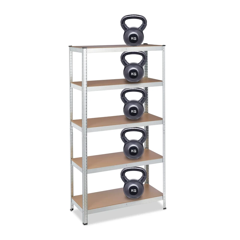 Relaxdays Heavy Duty Shelving Unit, 180x90x45 cm, Max. Load 1325 kg, 5 Shelves, Garage Storage, Galvanised Steel, Silver