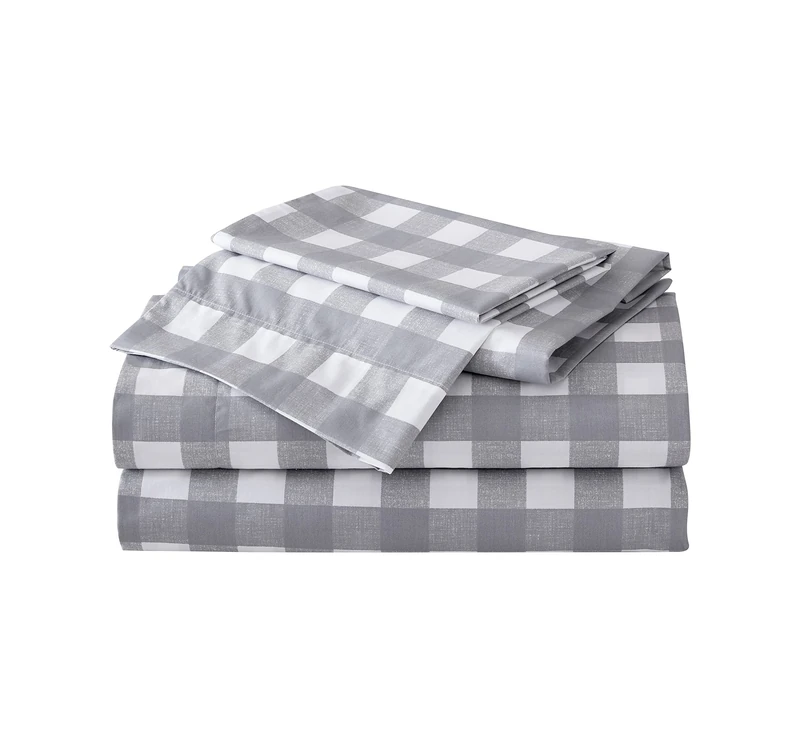 Eddie Bauer Sheets Cotton Percale Bedding Set, Crisp & Cool, Stylish Home Decor, Twin, Lakehouse Plaid Grey/White - Image 1