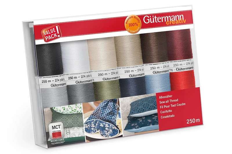 Gütermann creativ Sewing Thread Set with 12 spools Sew-All Thread 250 m in Basic Colours - Image 1