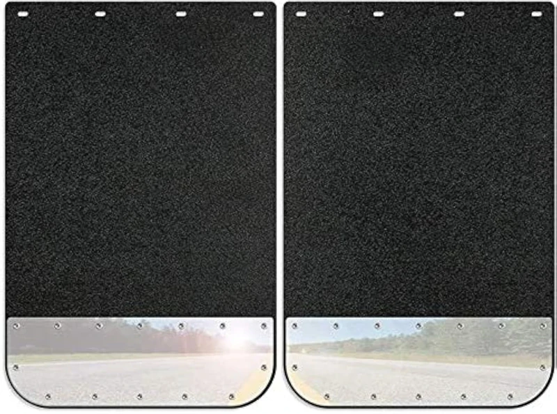 300 Industries Universal Mud Flap Splash Guard with Mirrored Stainless Steel Weights for Semi Trailer Trucks - 2 Piece Set