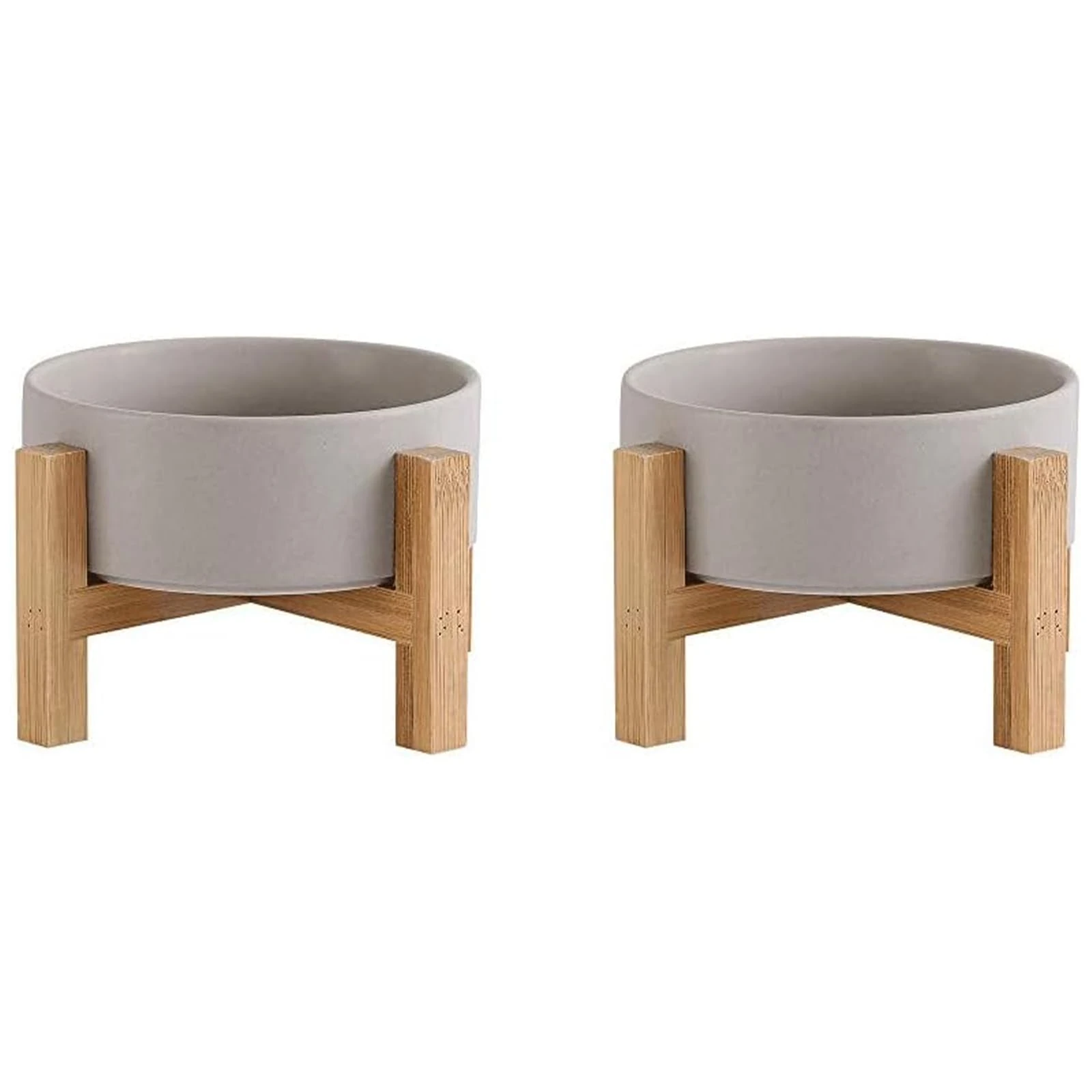 Ceramic Elevated Raised Cat Bowls - Cat Food Dish with Stand - Double Raised Cat Food and Water Bowls Anti Vomiting - Pet Bowl with Anti Slip Rubber pad - Stress Free for Cats and Small Dogs -set of 2