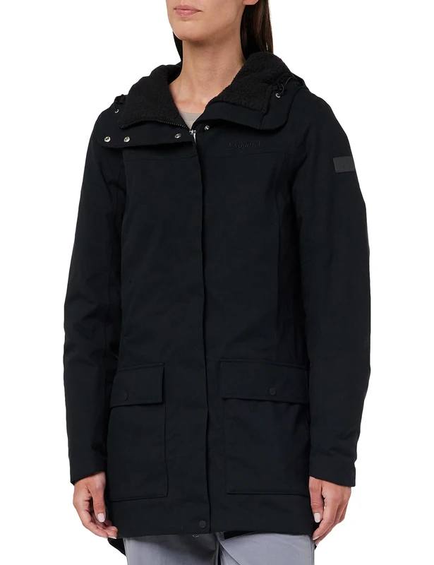 Schöffel Rotterdam L Women's Ins. Parka Windproof and Waterproof Women's Parka with Adjustable Waist Winter Coat with 4-Way Stretch and Teddy Lining, womens, Jacket, 12805, black, 42