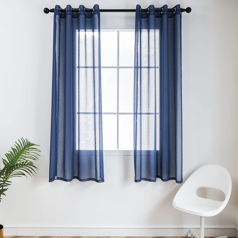 CUCRAF Transparent Curtains With Eyelets for Living Room and Bedroom - H 175 x W 140 cm, Set of 2, Translucent, Blue, Plain, Easy-Care and Wrinkle-Free in Linen Look