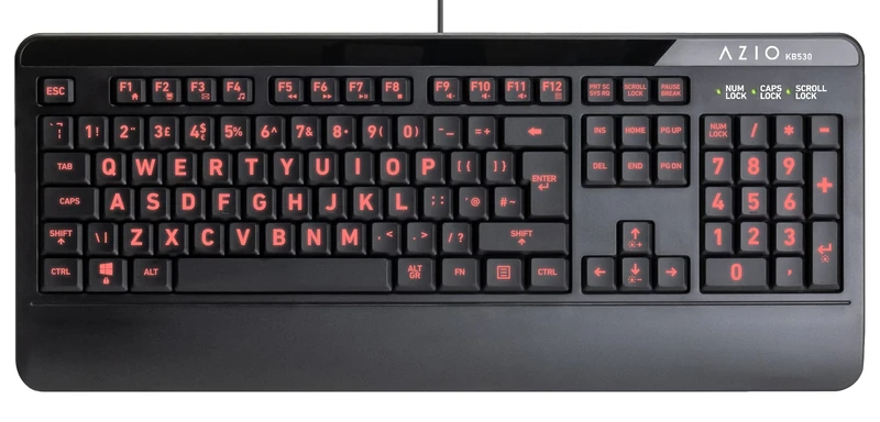 Azio Large Print Waterproof USB Keyboard - Wired 3-Color LED Backlit and Washable with Silver Antimicrobial Protection | Keyboards for Windows PC Version, Led Black/Blue Purple Red (KB530-UK)