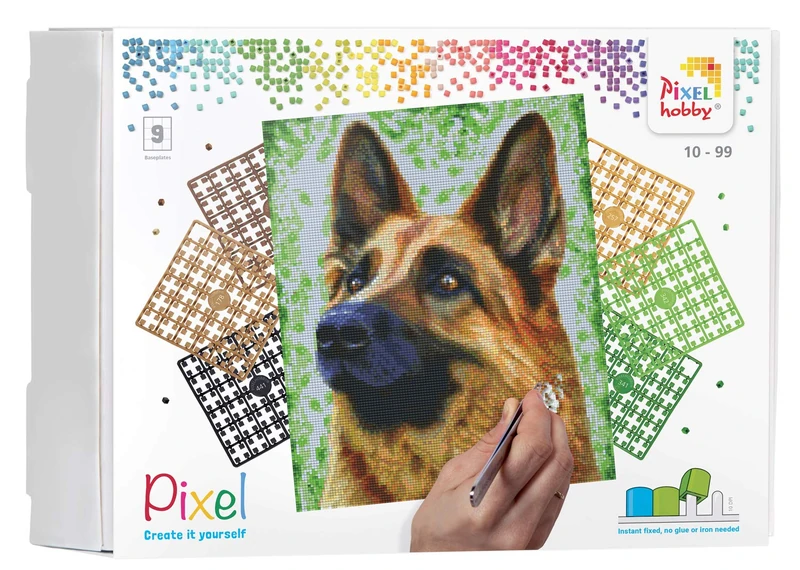 Pracht Creatives Hobby Pixel P090049 Dog Mosaic Gift Box 12 x 15 Inch Pixel Image Easy Plug System No Iron or Glue Organic Plastic Stones Ideal for Children