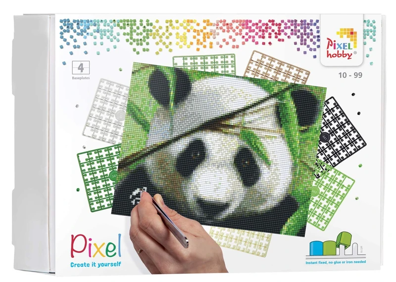 Pracht Creatives Hobby Pixel P090040 Mosaic Gift Box Panda 10 x 8 Inch Pixel Image Easy Plug System No Iron or Glue Organic Plastic Stones Ideal for Kids