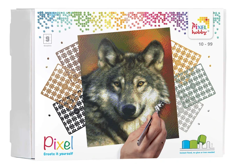Pracht Creatives Hobby Pixel P090047 Mosaic Wolf Pixel Image Approx. 30.5 x 38.1 cm Lightweight Plug-In System No Ironing or Gluing Bioplastic Stones
