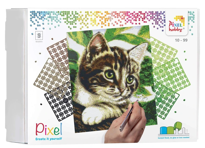 Pixel P090048 Mosaic Gift Box Cat Picture Approx. 30.5 x 38.1 cm Large Easy Plug System No Ironing or Gluing Stones Made of Organic Plastic Ideal for Children