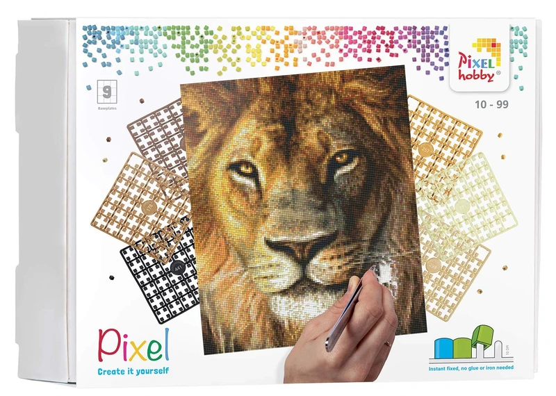 Pixel P090046 Mosaic Gift Box Lion Picture Approx. 30.5 x 38.1 cm Easy Plug System No Ironing or Gluing Stones Made of Organic Plastic Ideal for Children