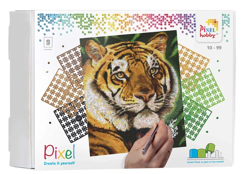 Pixel P090043 Mosaic Gift Box Tiger, Picture Approx. 30.5 x 38.1 cm Large Easy Plug System, No Ironing or Gluing, Stones Made of Bioplastic, Ideal for Children