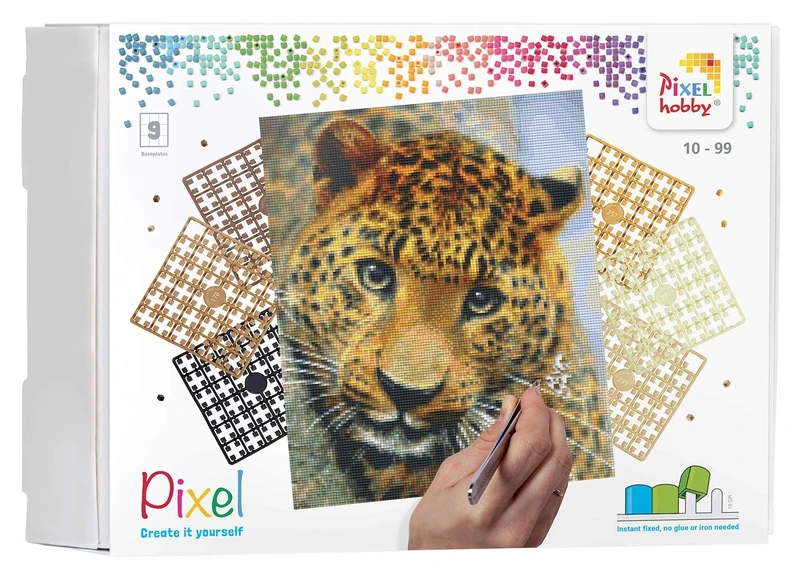 Pixel Pracht Creatives Hobby P090050 Mosaic Gift Box Leopard Image Approx. 30.5 x 38.1 cm Large Easy Plug-In System No Ironing or Gluing Stones Made of Organic Plastic