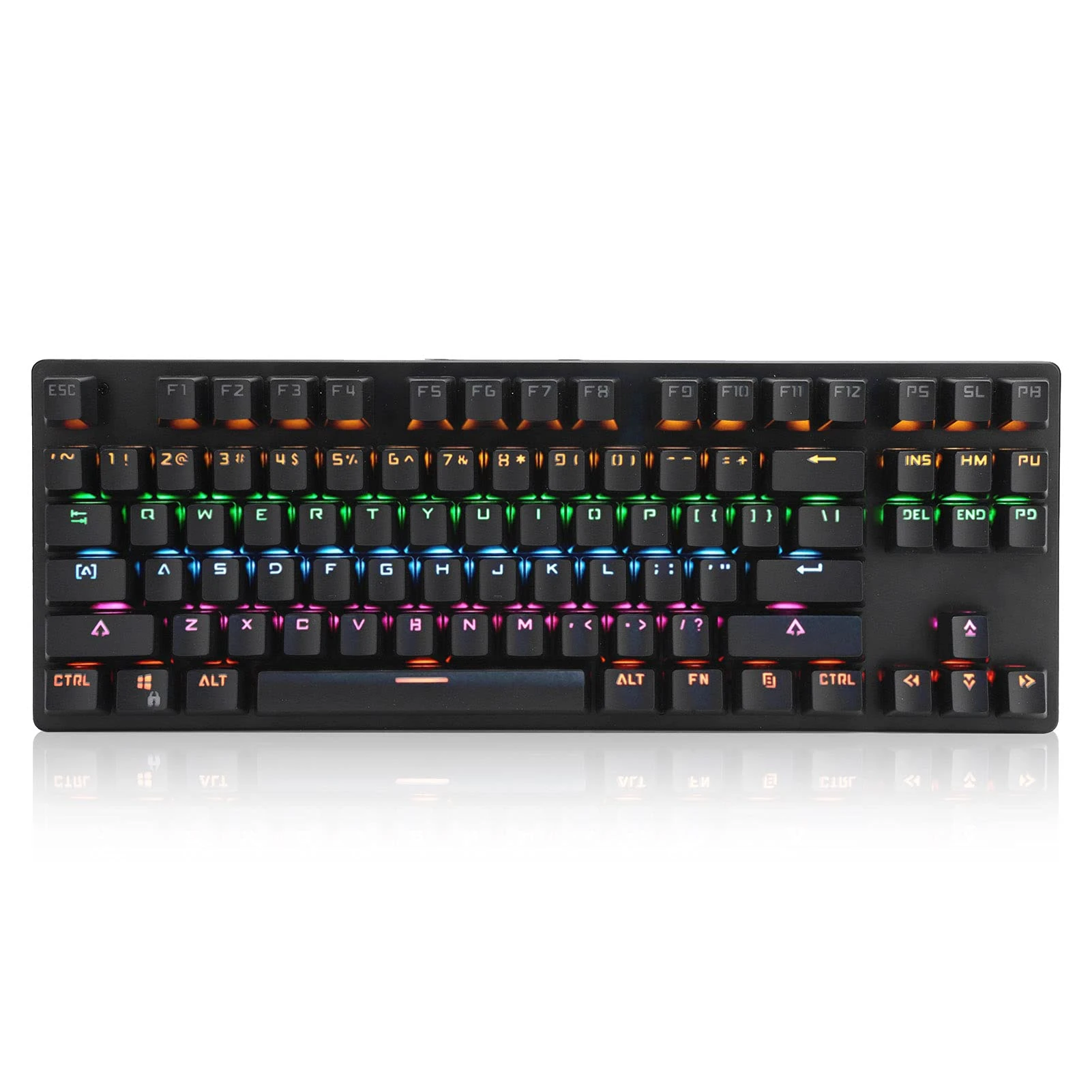 K550 87 Keys USB Wired RGB Mechanical Gaming Keyboard, Universal Mechanical Keyboard with Green Axis for Gamers Computers, Waterproof and Dustproof Design, Black Color