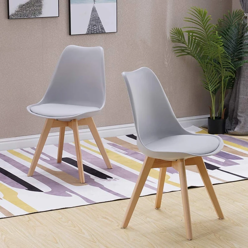 HomJoy Modern Design Dining Chair, Retro Lounge Chairs Premuim Plastic Wood and PU Leather Lorenzo Chair for Dining Room Home Bedroom(Grey*2)