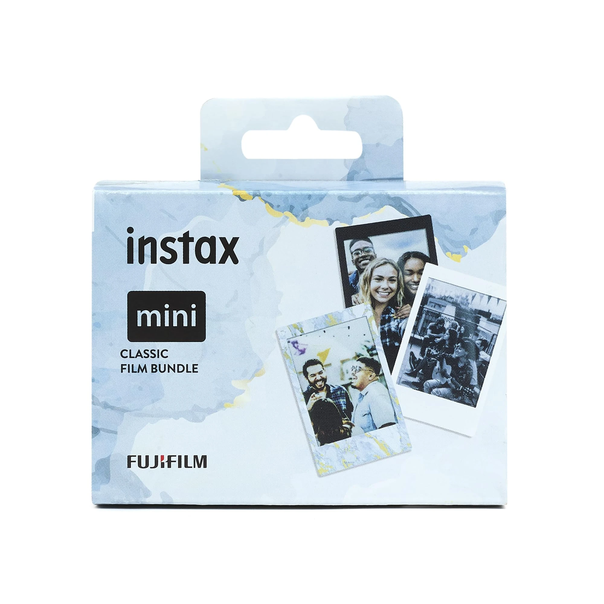 instax Limited edition 3 pack Classic mini film bundle, Black & Blue Marble frames, plus Monochrome film, pack contains 3 x 10 shot film cartridges