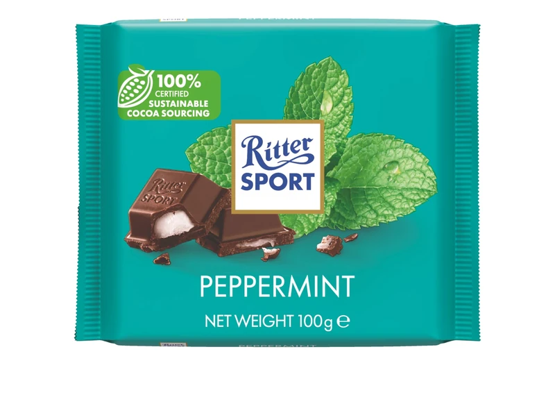 Ritter Sport Peppermint Dark Chocolate Bar, 100g, Chocolate Sharing Bar