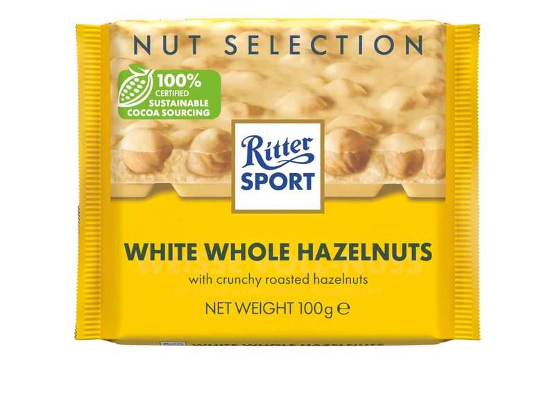 Ritter Sport Whole Hazelnuts White Chocolate Bar, 100g, Chocolate Sharing Bar