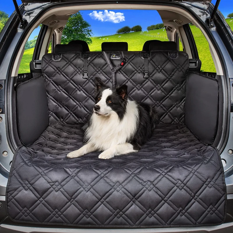 Meadowlark SUV Cargo Liner Dog Seat Covers + Seat Belt, Double Stitched & Extra Padded, Water Repellant, Anti Shock, Non-Slip, Cover Trunk Mat, Dog Accessories, Pet Car Seat Protector for Fur & Mud