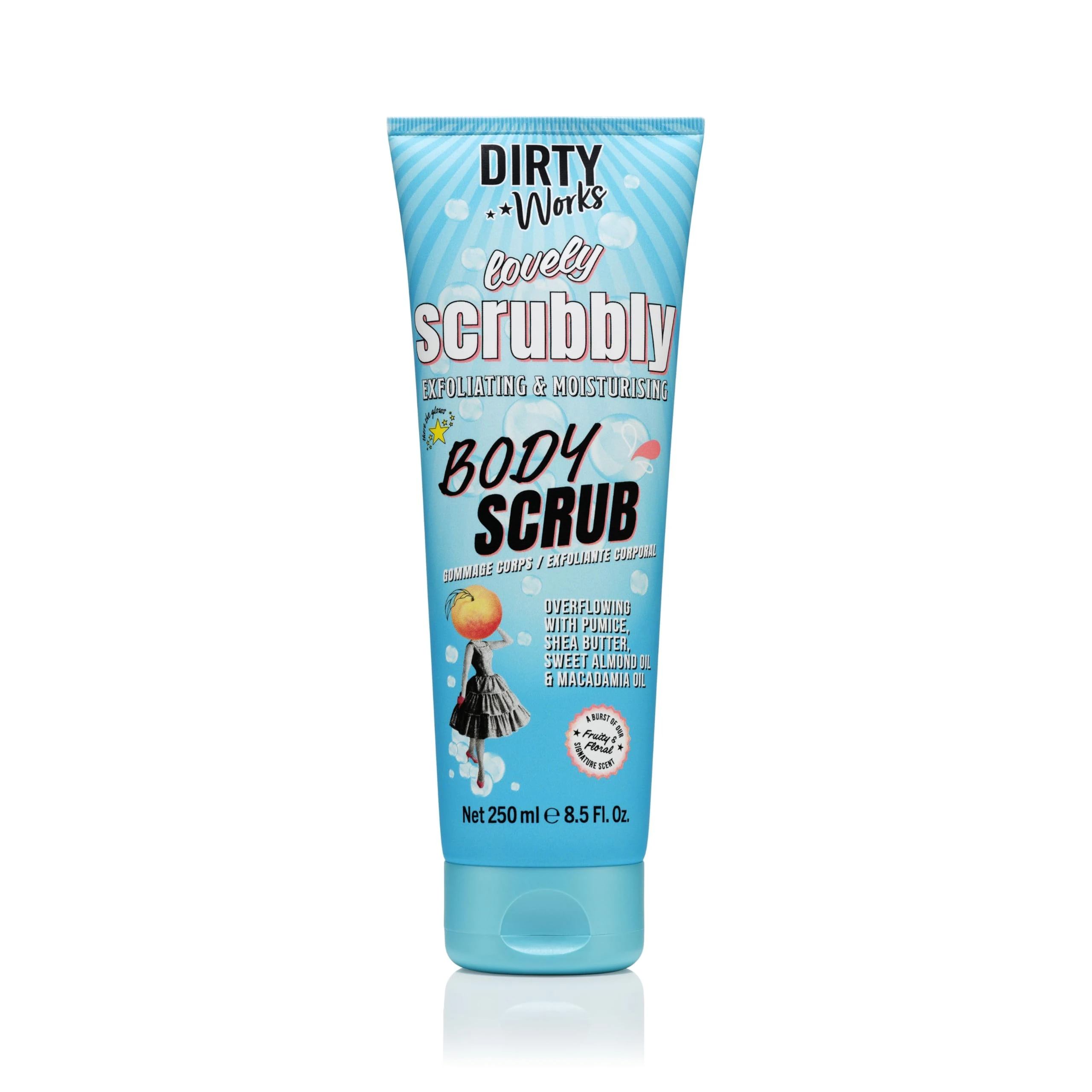 Dirty Works Lovely Scrubbly Shea Butter Body Scrub, Soft Exfoliating & Hydrating Skin Scrub, 250ml