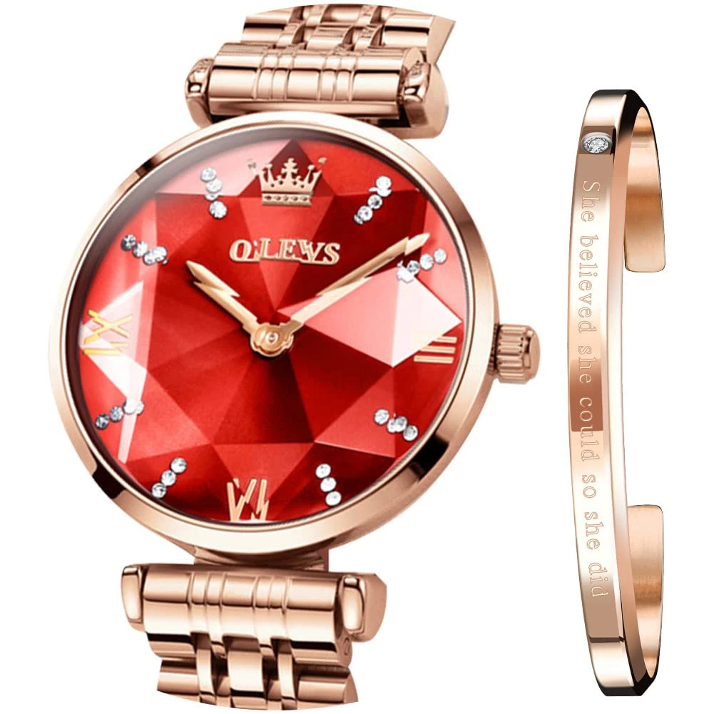 OLEVS Ladies Watches Japanese Quartz Rose Gold Crystal Stainless Steel Fashion Women Wrist Watch Waterproof Luxury Dress