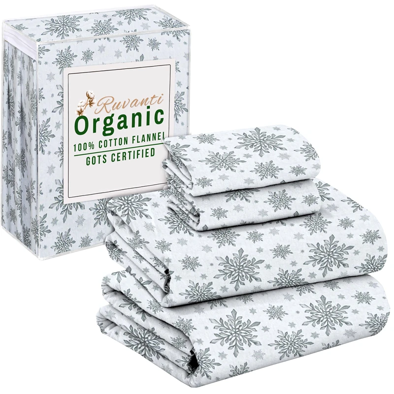RUVANTI 100% Cotton Organic Flannel Sheets Set - Full - Crystal Noir - 4 Pcs