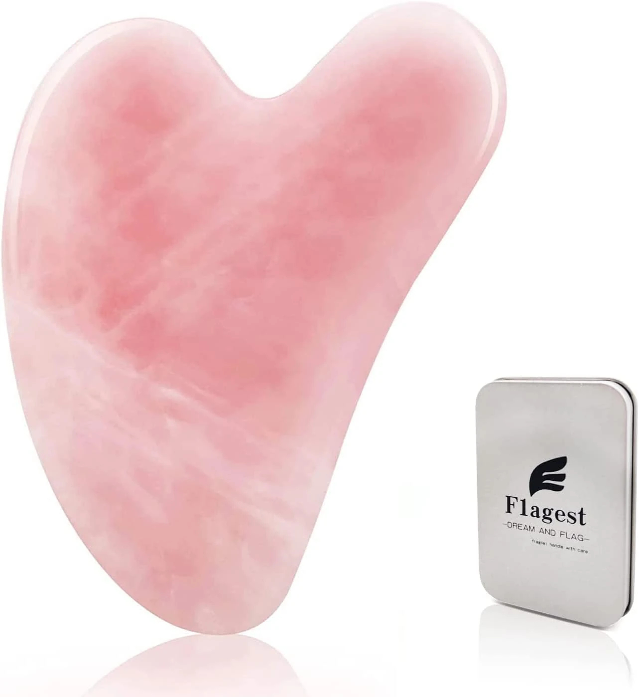 Flagest Rose Quartz Facial Massage Tool, Heart Shape Rose Quartz Trigger Point Treatment on Face