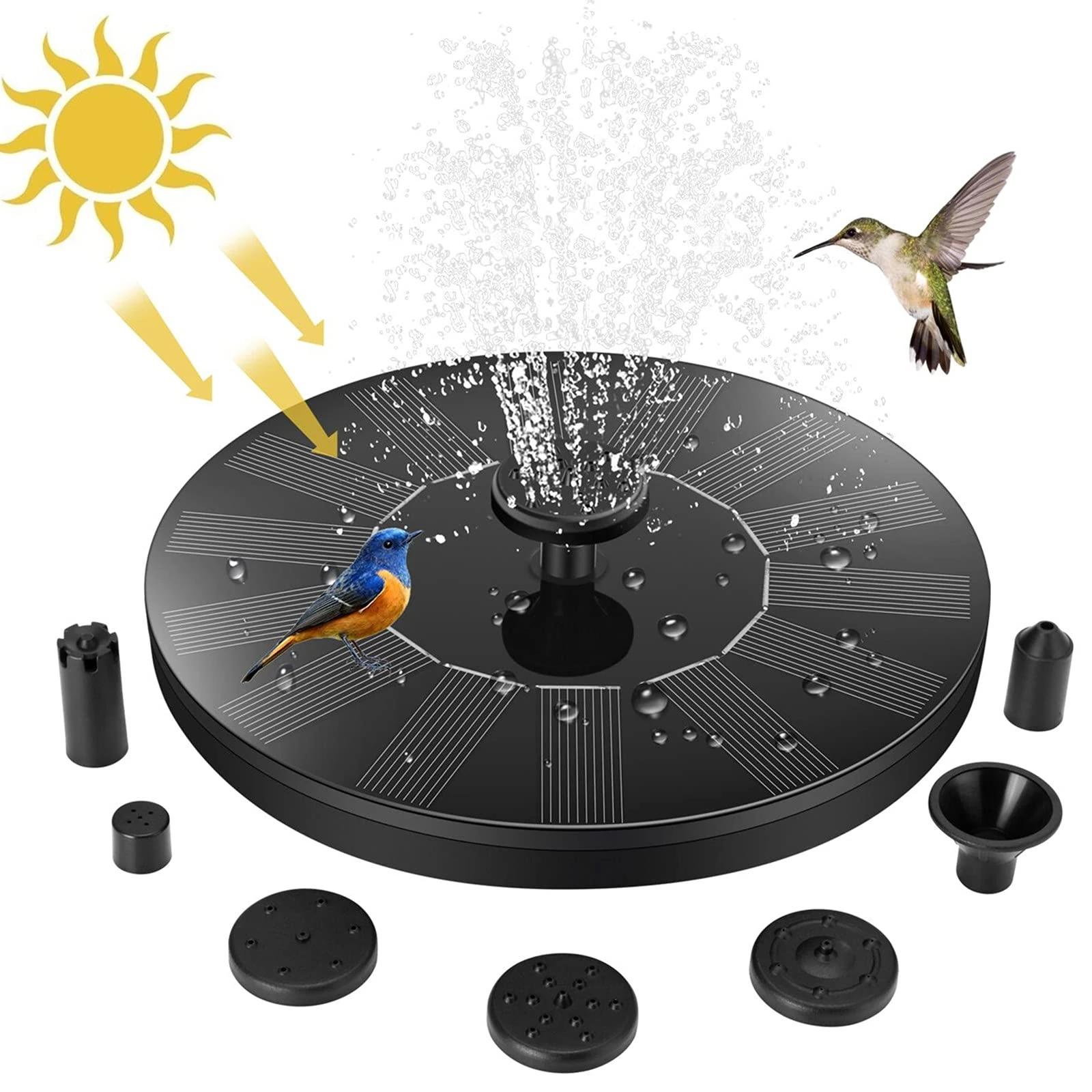 Jsdoin Solar Fountain Pump,Solar Powered Water Features with 7 Nozzles for The Garden, Floating Pond Pump for Bird Bath,Pool, Patio,Pond and Fish Tank