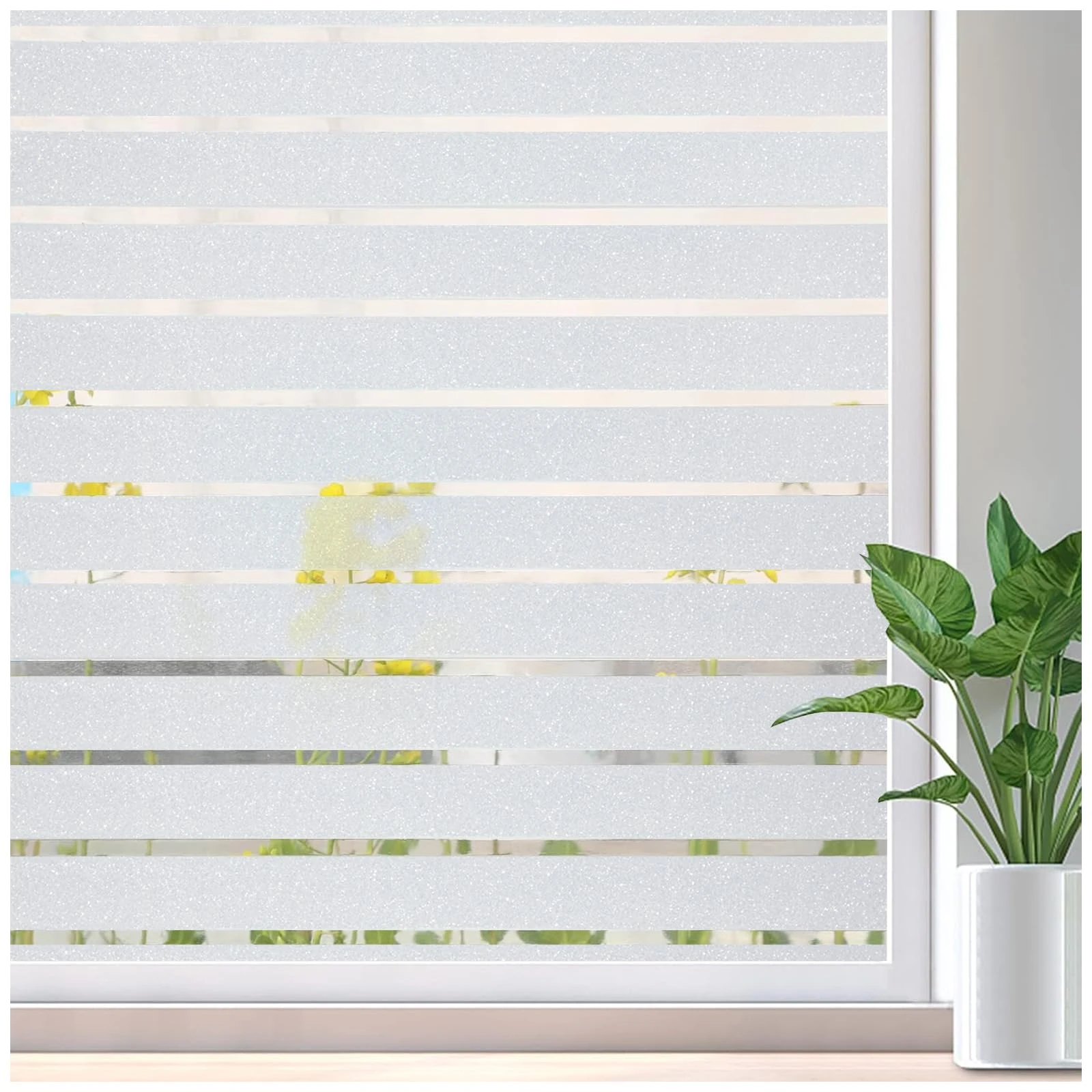 Lifetree Window Film Privacy for Glass Windows Frosted Stripe Patterns Static Cling No Glue UV Protection Window Sticker Cover for Home Office (Frosted, 90 * 400cm)