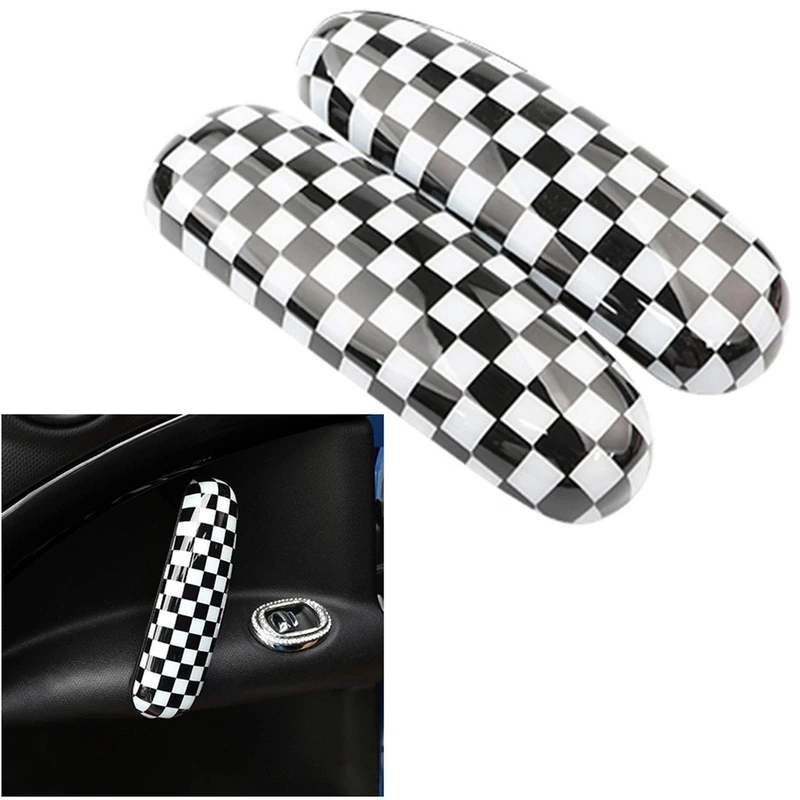 For BMW For MINI For Cooper R60 Countryman Automotive Interior Door Handle Sticker Car Accessories Styling Decoration Modification Interior Fittings (Color : Black white plaid)