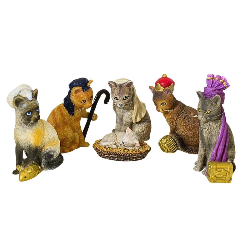 Roman Purfect Pageant 6 Piece Cat Christmas Nativity Scene Creshe 3.2 Inch