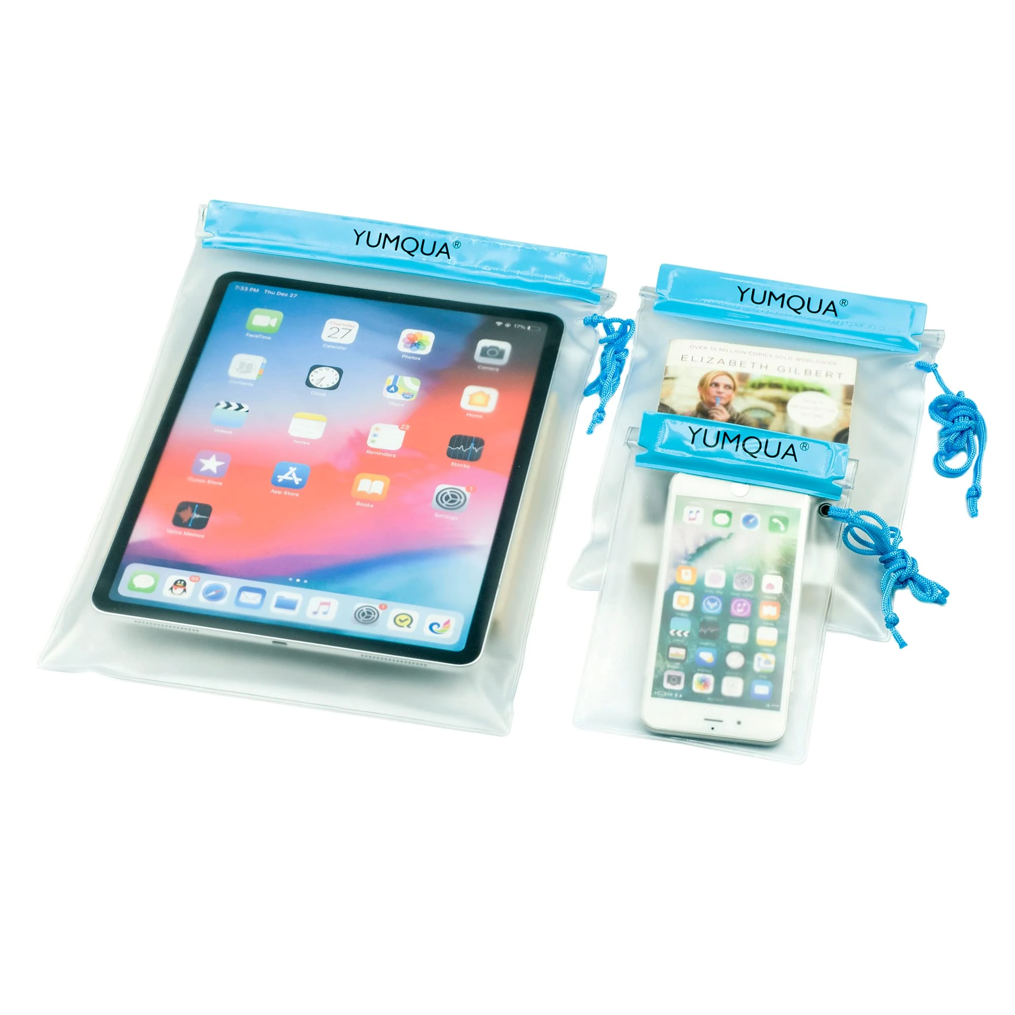 YUMQUA Waterproof Bag, Waterproof Pouch Dry Bag for Document Map Camera Tablet Phone Holder, Set of 3, Blue