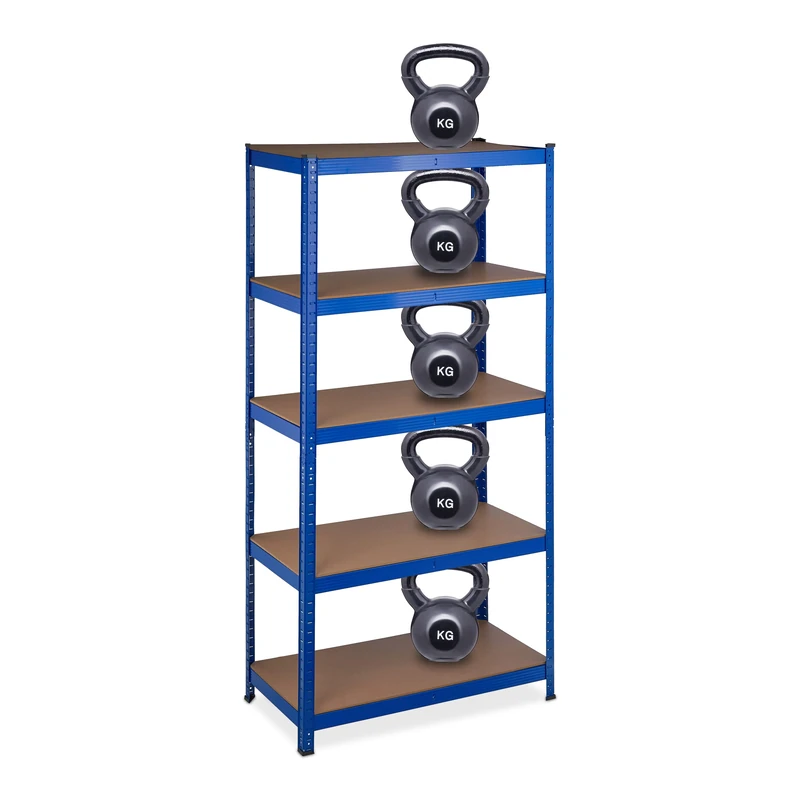 Relaxdays Heavy Duty Shelving Unit, 180x90x45 cm, Max. Load 1325 kg, 5 Shelves, Pantry & Garage Storage, Steel, Blue