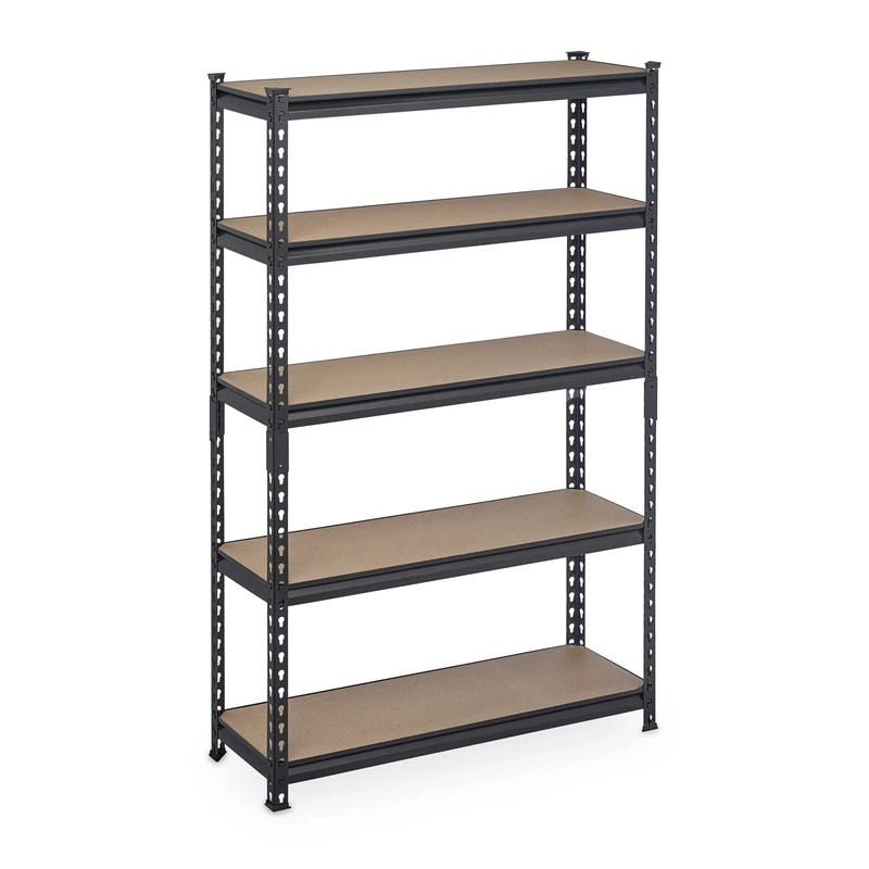 Relaxdays Heavy-Duty Shelving Unit, HxWxD: 153 x 91 x 30.5 cm, Steel & MDF, 1800 kg Load Capacity, Garage Tool, Black