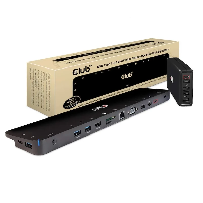 CLUB3D USB Type C 3.2 Gen1 Triple Display Dynamic PD Charging Dock 100W PD Power charger