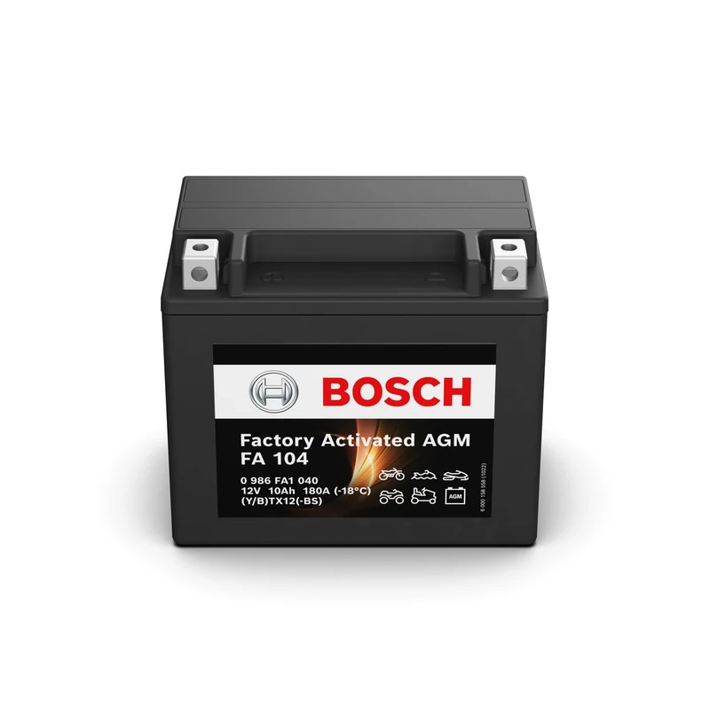 Bosch FA104 - AGM Motorcycle Battery - 12V 180A 10Ah - Suitable for motorcycles, motorbikes, enduros, scooters, quads, jet skis - Compatible M6014, BTX12-BS, BTX12 - Image 1