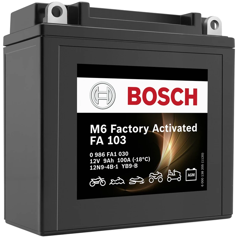 Bosch FA103 - AGM Motorcycle Battery - 12V 100A 9Ah - Suitable for Motorcycles, Motorbikes, Enduros, Scooters, Quads, Jet Skis - Compatible M4F25, BB9-B, BTB9, 12N9-4B-1