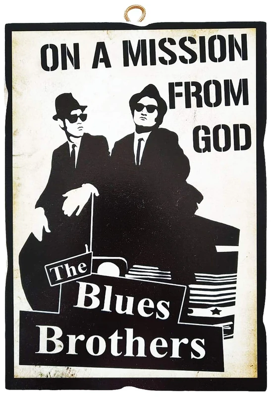 KUSTOM ART Blues Brothers Vintage Style Wood Print - 17x24cm - Image 1