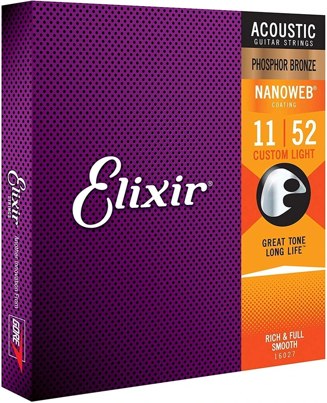 Suitable for Elixir Strings Phosphor Bronze Acoustic Guitar Strings with Nanoweb Coating, Custom Light (.011-.052)