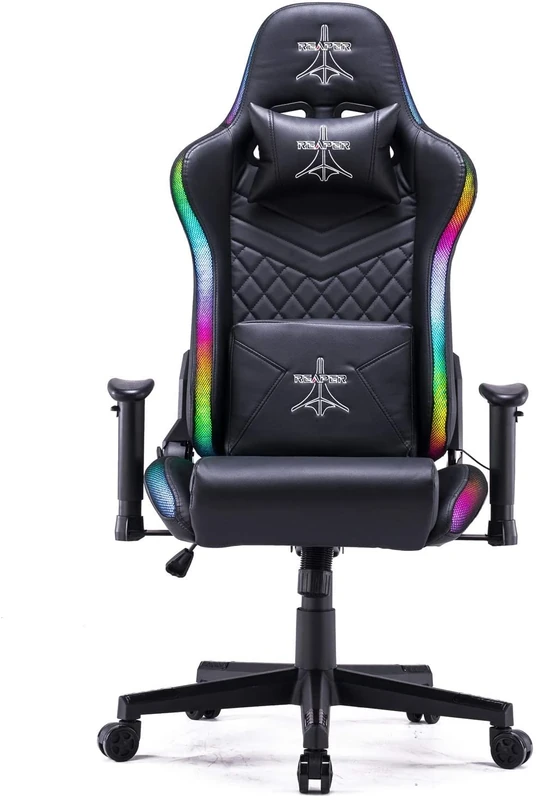BRIGROS La voglia di fare Reaper Professional Gaming Chair with Integrated RGB LED Technology, Reclining Backrest, Customizable Colorful LED Profiles with Wide Colour Choice (Black) - Image 1