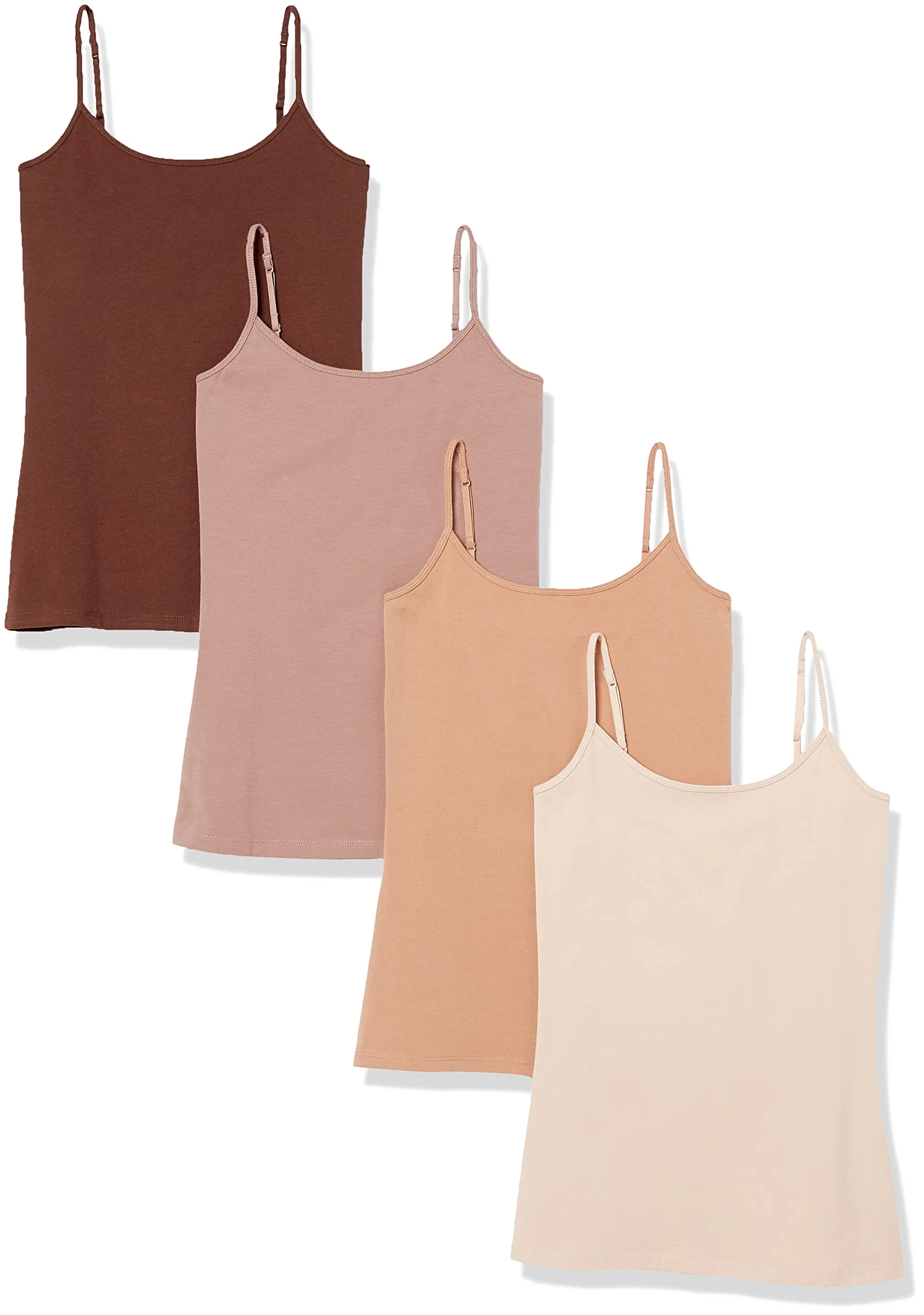 Amazon Essentials Women's Slim-Fit Camisole, Pack of 4, Blush/Brown/Dark Brown/Dark Camel, M