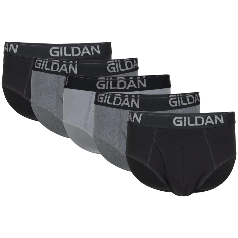Gildan Men's Cotton Stretch Brief, Black Soot/Heather Dark Grey/Grey Flannel (5-Pack), XL (Pack of 5)