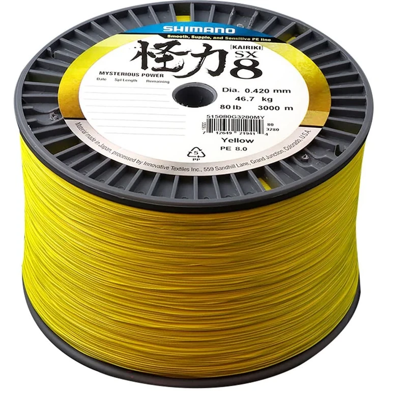SHIMANO Kairiki 8 Yellow Braid 8 Strands 3000 m Diameter 0.13 mm R.8.2 kg 59WPLM98S4B