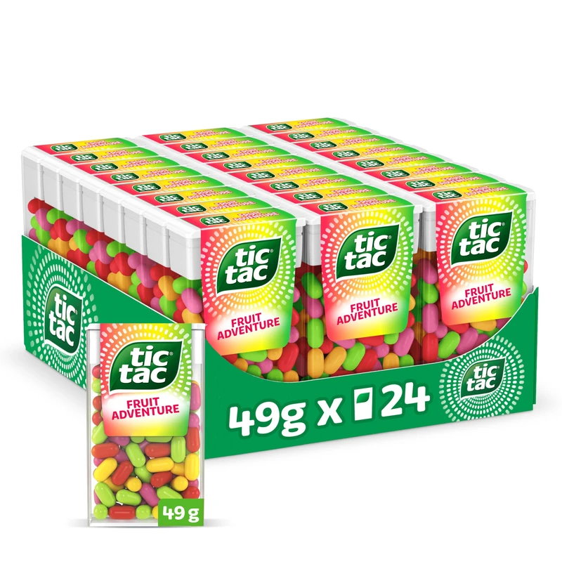 Tic Tac Fruit Adventure Sweets, for Little Moments of Refreshment in a Convenient Pack, Bulk Pack of 24 x 49g