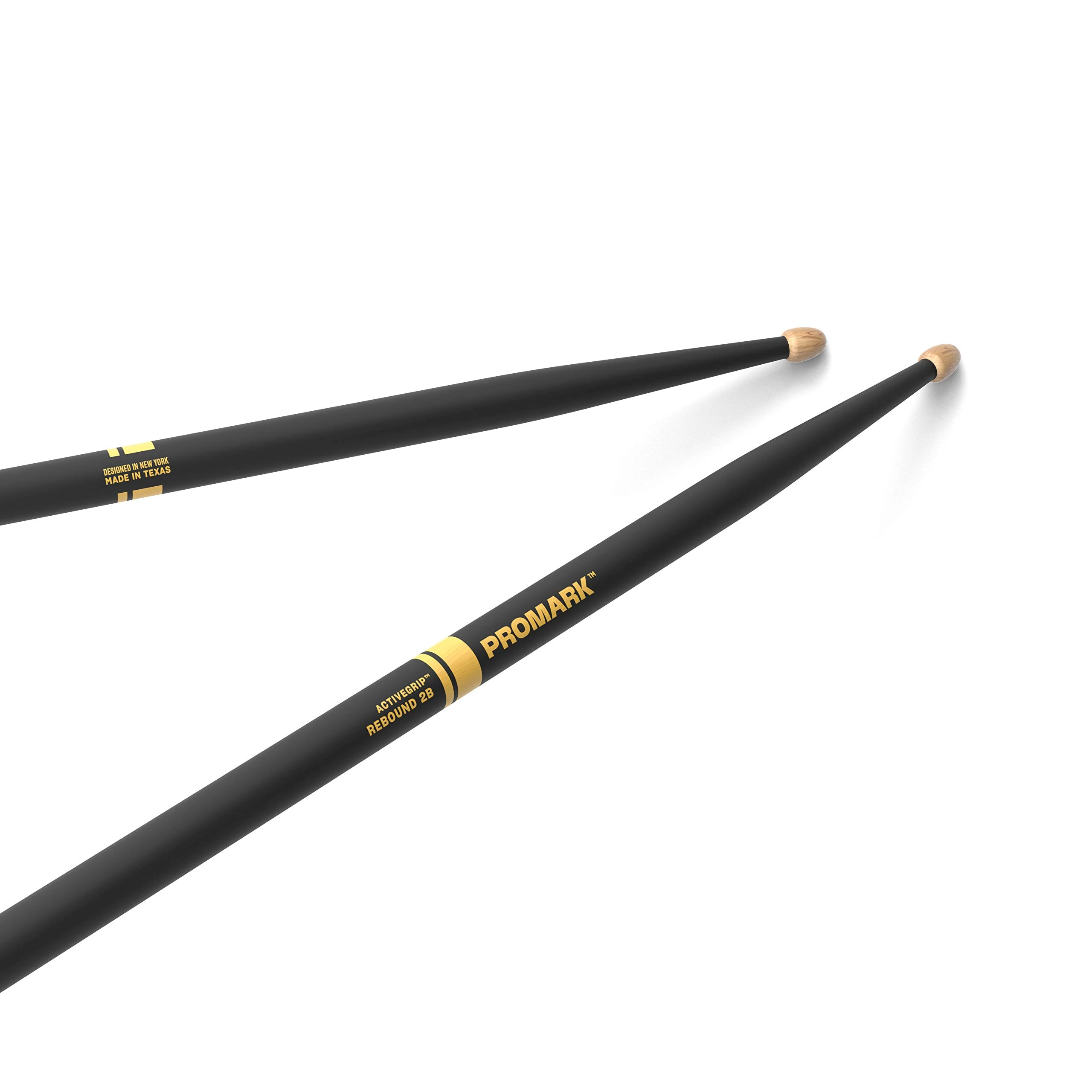 ProMark Drum Sticks - Rebound 2B - ActiveGrip For Secure, Comfortable Grip - Gets Tackier As Your Hands Sweat - Active Grip Finish, Acorn Tip, Hickory Wood - Black, 1 Pair