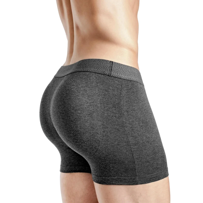 Rounderbum | Mens Underwear Boxer Briefs | Butt Enhancing Pads – Body Shaper Underwear | Round Bum Effect-Removable Pads, Heather Charcoal, M - Image 1