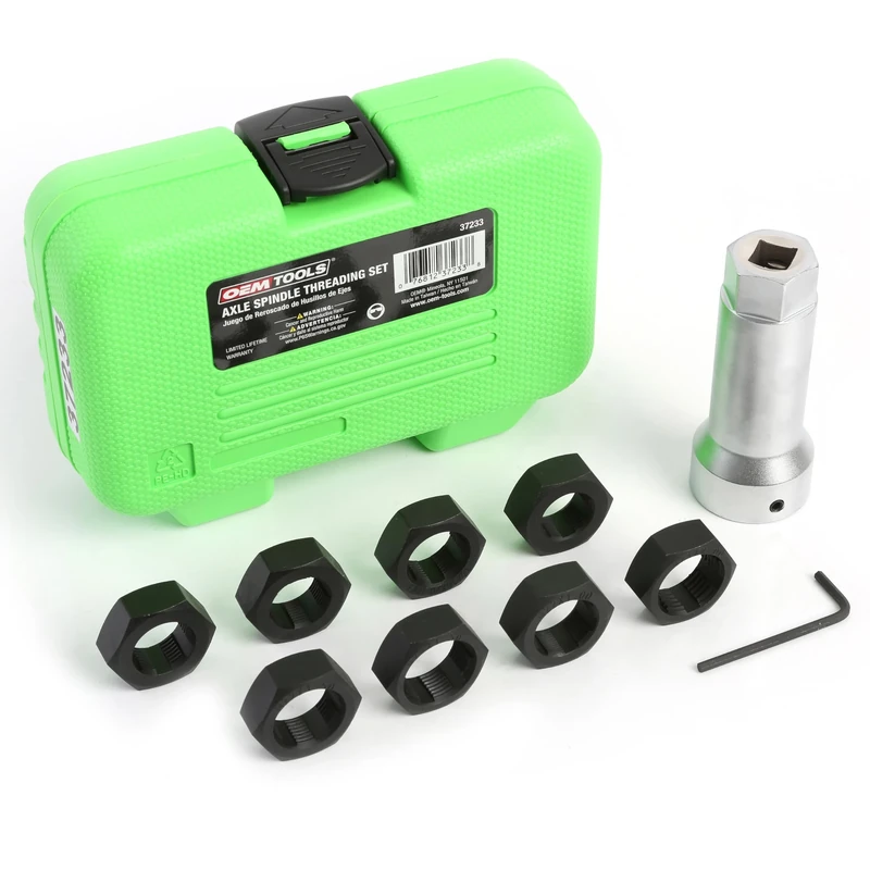 OEMTOOLS 37233 Axle Spindle Threading Set, Cleans and Repairs Axle Threads, Fits Most Vehicles, 1 Piece, Hex, Alloy Steel, Green, M20 x 1.25 - 3/4" x 20 UNEF, Right Hand, Coarse, Nuts, Hexagonal