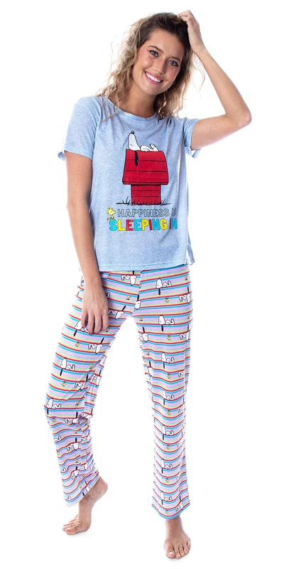 Peanuts Women's Snoopy Happiness is Sleeping In Shirt And Pants Sleepwear Pajama Set (2X-Large) - Image 1