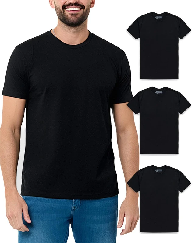 INTO THE AM Mens T Shirt - Short Sleeve Crew Neck Soft Fitted Tees S - 4XL Fresh Classic Tshirts, 3-Pack Black/Black/Black, Large
