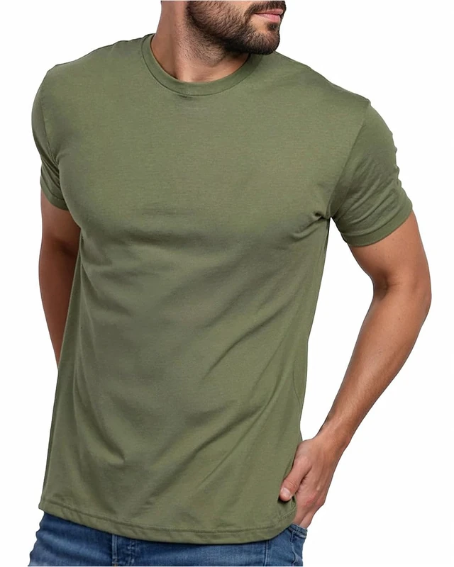 INTO THE AM Mens T Shirt - Short Sleeve Crew Neck Soft Fitted Tees S - 4XL Fresh Classic Tshirts, Essential - Olive Green, XXXXL